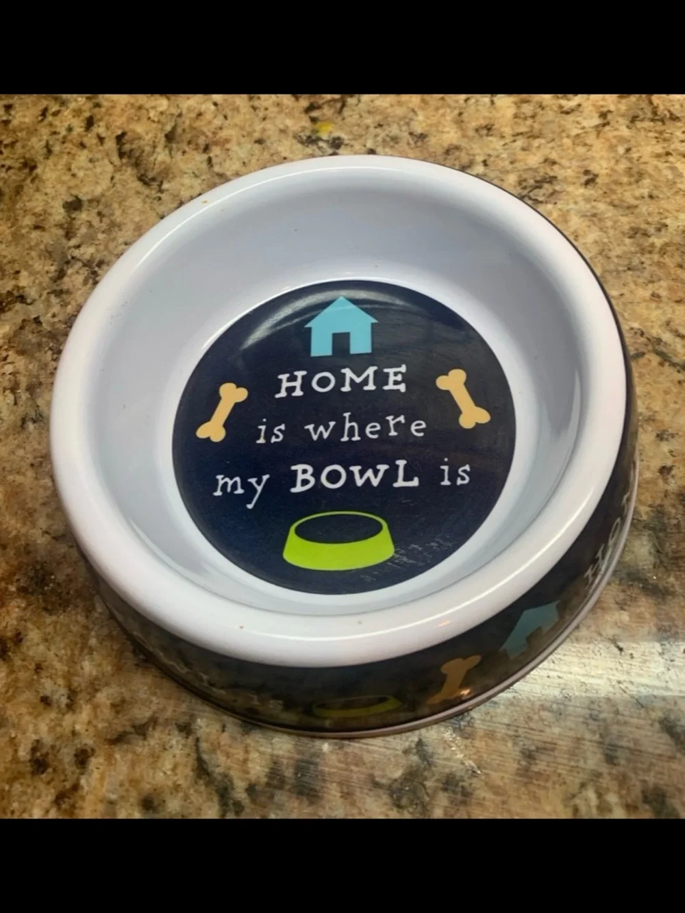 Melamine Bowl Dog Navy Blue & White “Home Is Where The Dog Is “: 7” x 1.75”